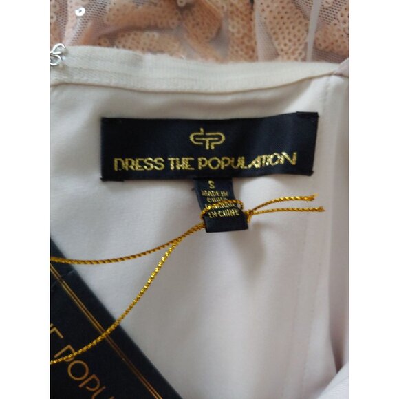 Dress The Population Glamorous Claire Sequin Strapless Feminine Shimmer S Midi - Picture 13 of 16